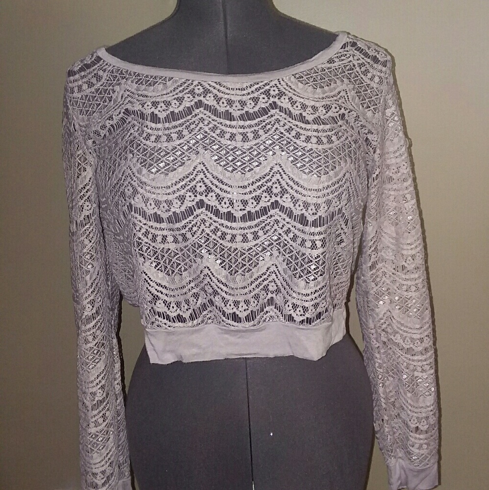 Long sleeve,lace crop top